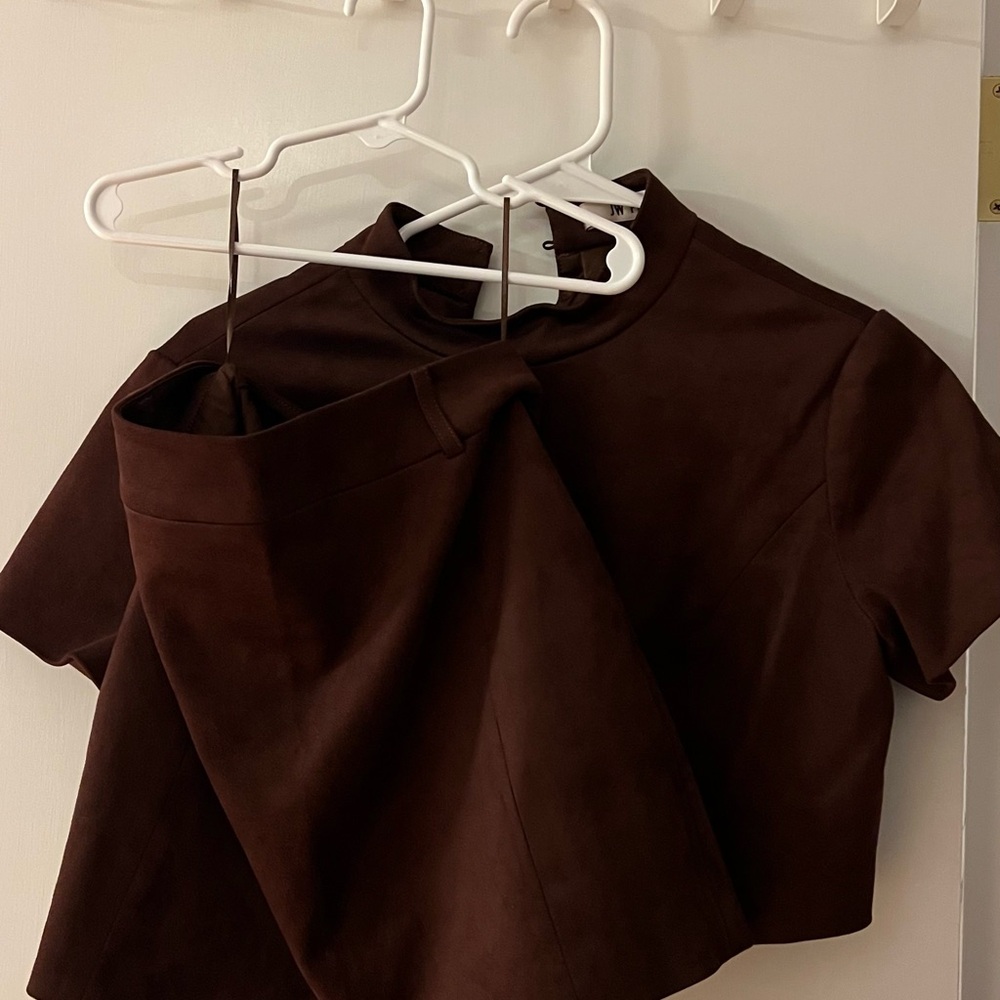 JW PEI | Grace Faux Suede Crop Top and Mini Skirt Set - Chocolate Brown - Picture 3 of 7
